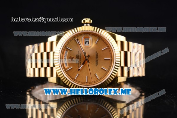 Rolex Day-Date Asia 2813 Automatic Yellow Gold Case/Bracelet with Yellow Gold Dial and Stick Markers (BP) - Click Image to Close